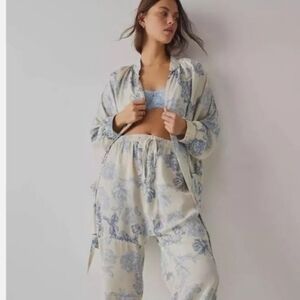 Free People Slinkin' Robe Blue and White Robe Linergie Loungewear